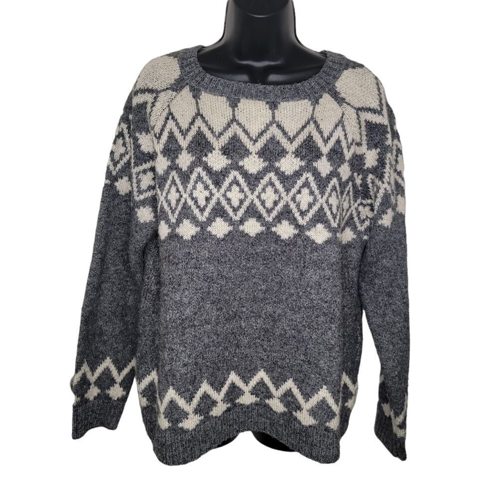 Anthropologie Solitare fair isle print gray sweater size large